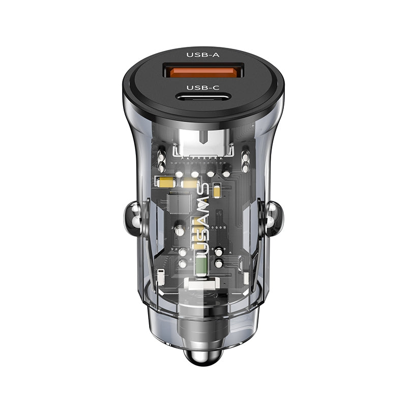 USAMS Fast Charging USB & Type C Car Charger Dual Port Quick Adapter PD