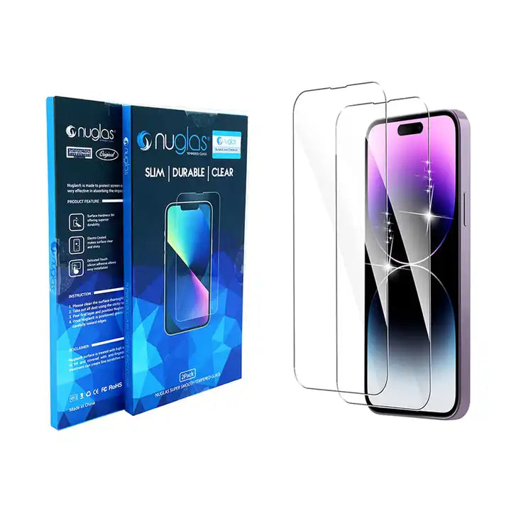 Nuglas Clear Tempered Glass Transparent Screen Protector For iPhone 14 13 12 11 XS Pro Max [2-Pack]