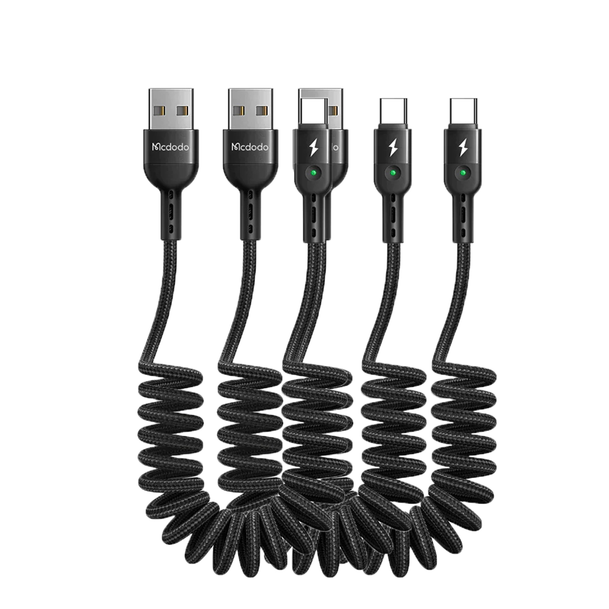 (3-PACK) Mcdodo USB To Type-C Fast Charging Cable, Coiled Braided Retractable Charger For iPhone 15 Pro/Max/Plus, Samsung Galaxy S23/S22/S21/S20/Ultra/Plus, Switch, Pixel (1.8m)
