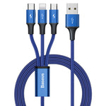 Baseus 3 in 1 USB To Lightning Type-C Micro USB Rapid Series Fast Charging Cable Cord For iPhone Samsung iPad - 1.2m