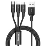 Baseus 3 in 1 USB To Lightning Type-C Micro USB Rapid Series Fast Charging Cable Cord For iPhone Samsung iPad - 1.2m