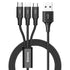 Baseus 3 in 1 USB To Lightning Type-C Micro USB Rapid Series Fast Charging Cable Cord For iPhone Samsung iPad - 1.2m