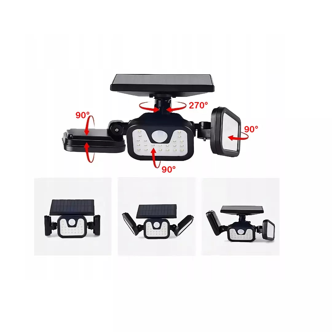 3 Head Solar Motion Sensor Light 74 LED Outdoor Garden Wall Security Flood Lamp