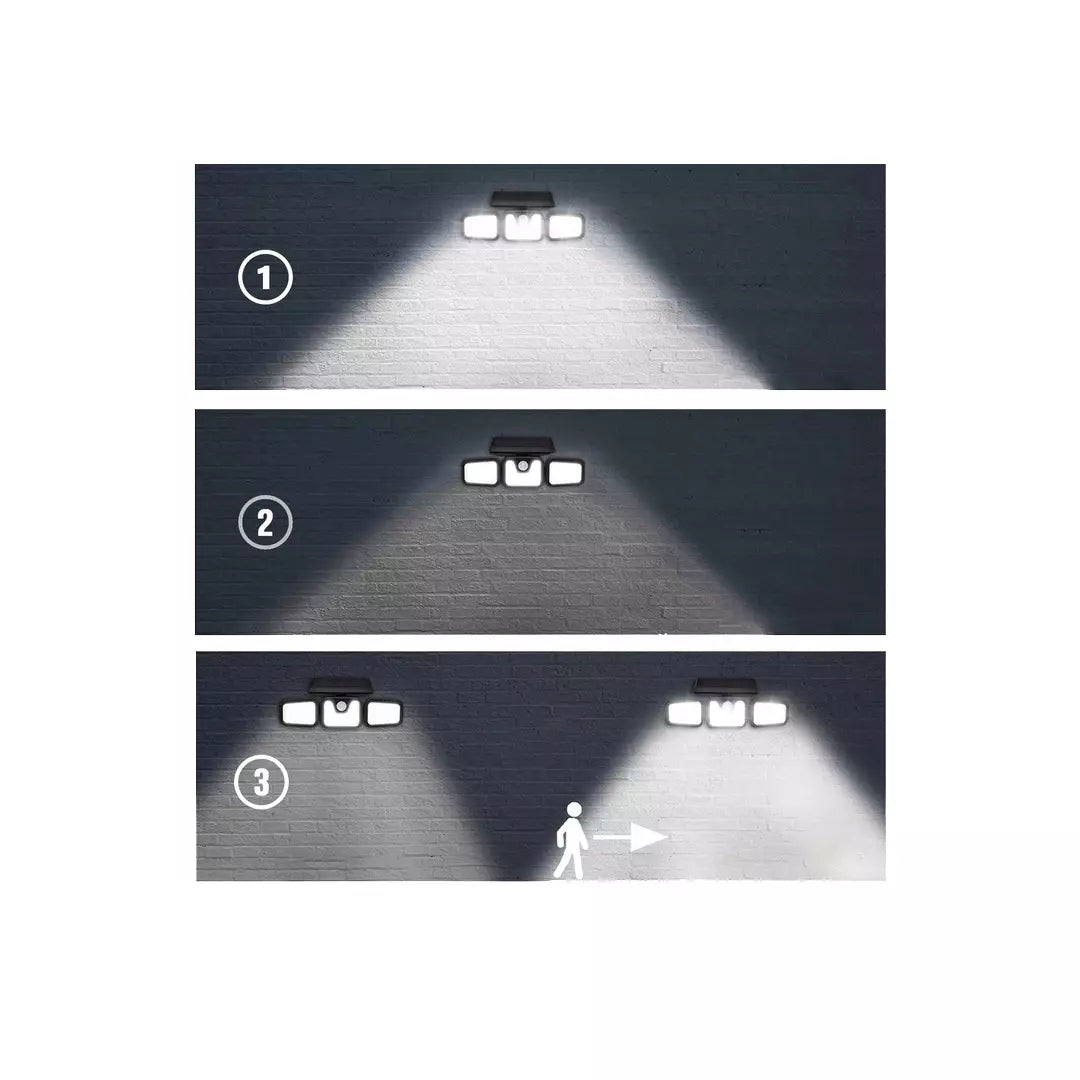 3 Head Solar Motion Sensor Light 74 LED Outdoor Garden Wall Security Flood Lamp