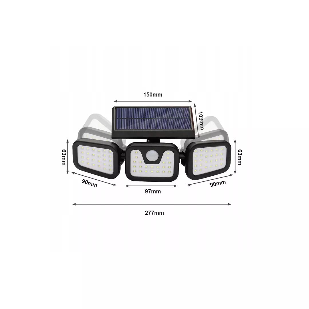 3 Head Solar Motion Sensor Light 74 LED Outdoor Garden Wall Security Flood Lamp