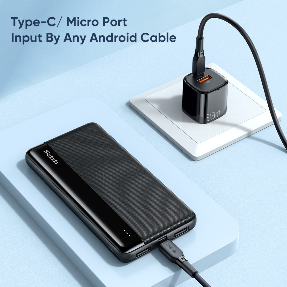 MCDODO 10,000 mAh Power Bank PD QC Fast Charger With USB / Type C / Wireless Charging - Black