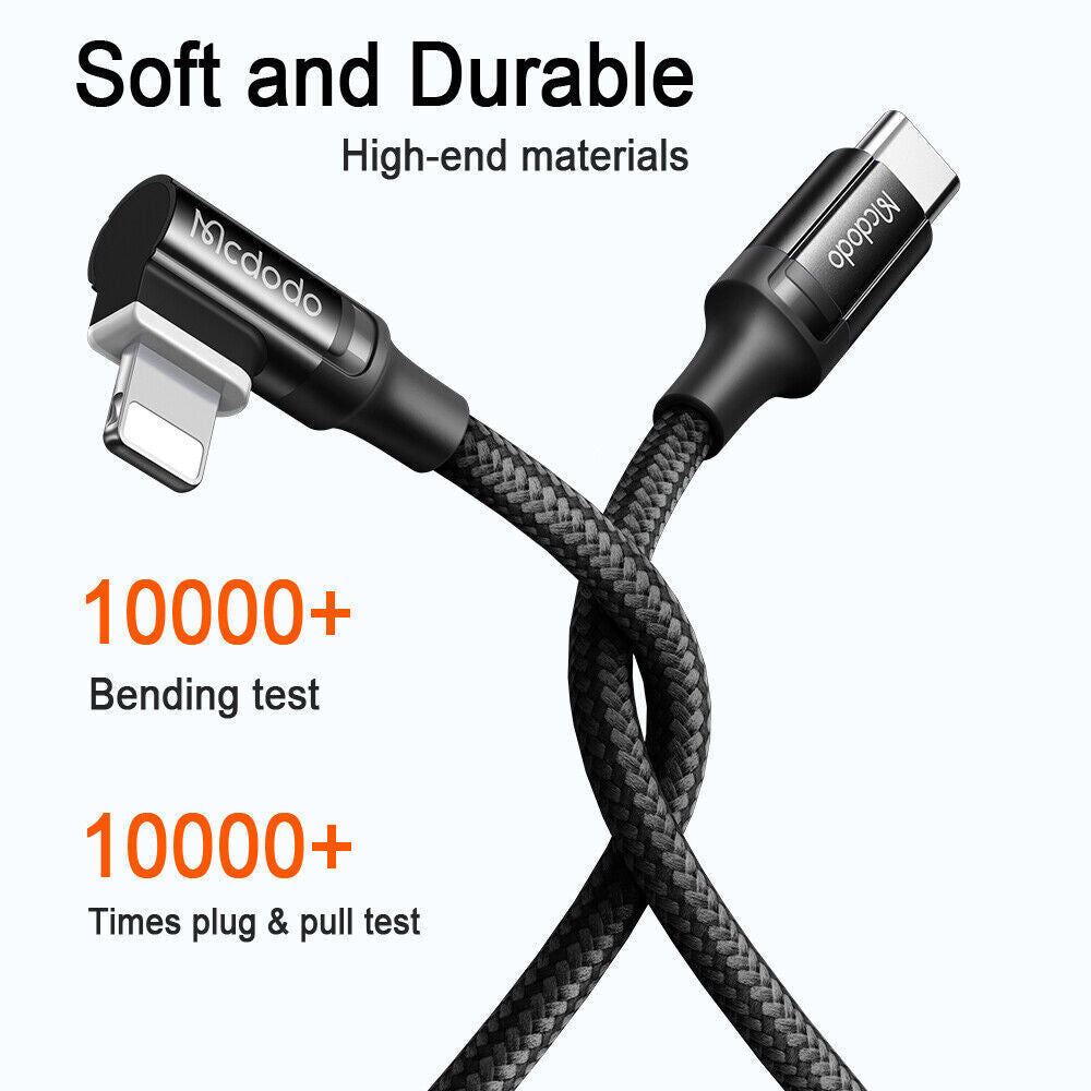 MCDODO Wall Series Fast Type C To Lightning iPhone Cable Heavy Duty Charging Charger 90 Degree Angle