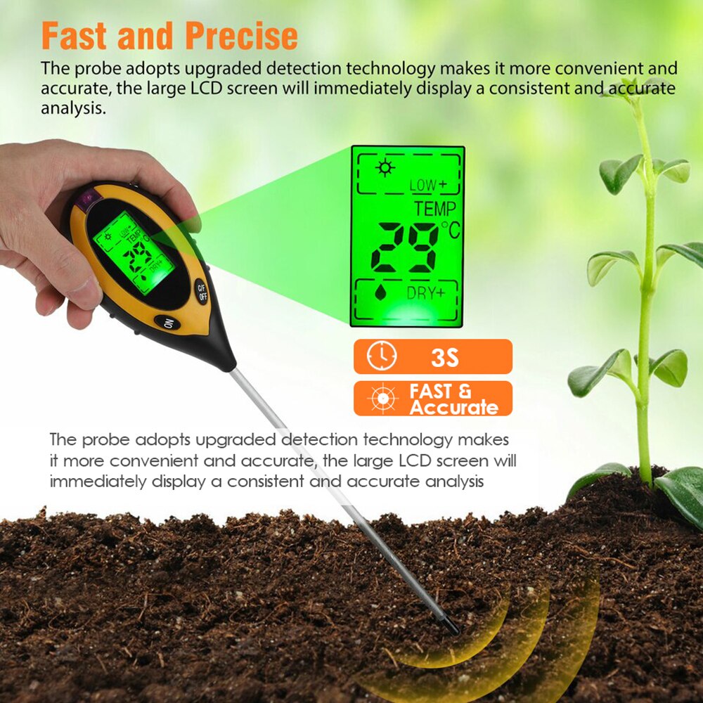 Everlab 4-in-1 Soil Moisture Meter, Soil Tester Moisture High Accuracy PH Meter, Plant Moisture/Light/pH Acidity Meter/Temperature, Soil Water Monitor For Gardening, Farming, Lawn