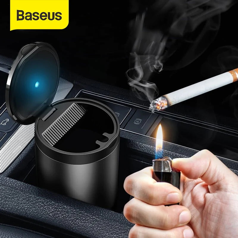 Baseus Car Ashtray With Lid, Portable Ashtray For Car, Mini Car Trash Can, Detachable Stainless Steel Smokeless Ash Tray, Windproof For Outdoor Travel, Home Use (Grey)