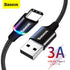 Baseus USB To Type C 3A LED Braided Charging Charger Data Cord Cable For Samsung iPad (Black)