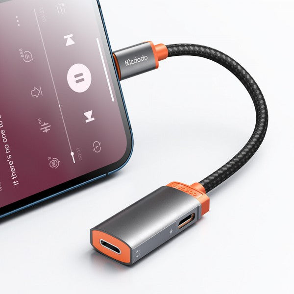 Mcdodo Lightning To 3.5mm Headphones Jack Adapter For iPhone Dongle 2 in 1 Charger And Aux Audio Splitter Adapter Compatible With iPhone 14 13 12 11 XS XR 8 7 (Dual Lightning)